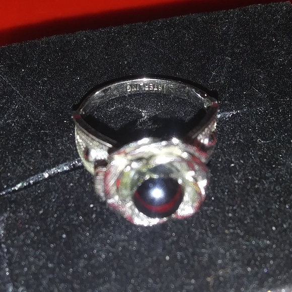 Sterling 925 Flower Ring AKOYA BLACK PEARL - Picture 2 of 8